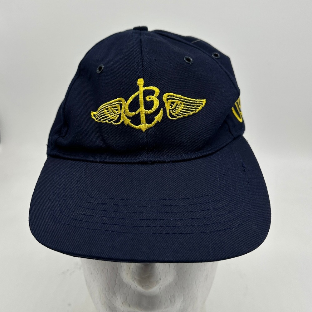 VINTAGE BREITLING Mens 90s Hats Navy Blue OSFA Embroidered Cotton Cap Snap Back‎